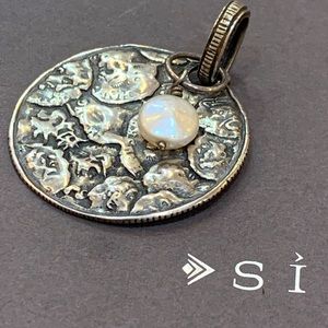 Retired Silpada Sterling Silver 1.5” Coin Pendant with freshwater Pearl